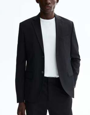 H&M Mens Suit Blazer Two Button Notch Lapel Size 38R Black Business Work Formal